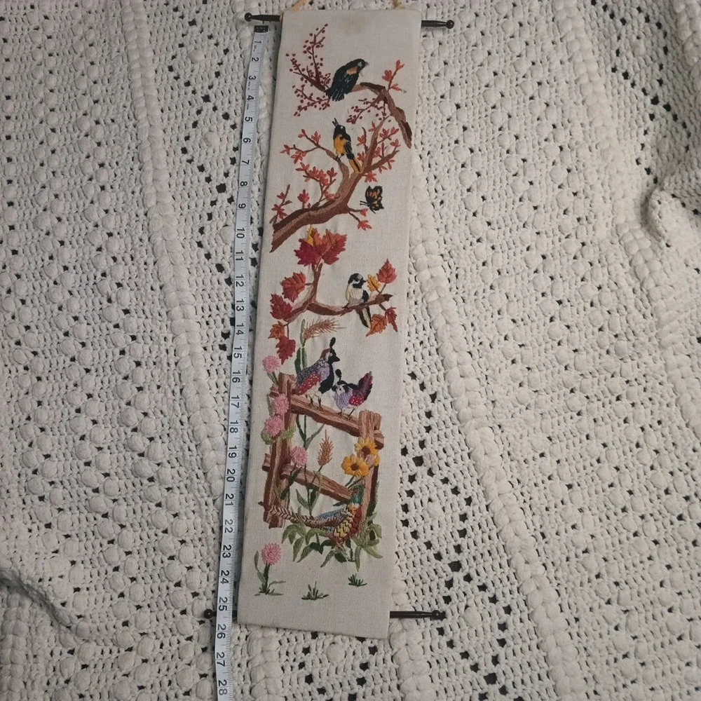 Embroidered Cross Stitch Hanging Art Birds Vintage Handmade Quail Leewards 26X6